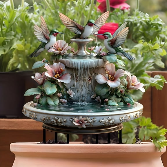 ACDANC Hummingbird Splashing Garden Statue Acrylic Plate Patio Outdoor Garden Basin Rain And Weather Decoration