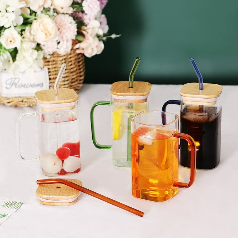 Porkus Glass Cups with Lids and Straws 4pcs,Glass Iced Coffee Cups with  Lids 16oz-Drinking Glasses,C…See more Porkus Glass Cups with Lids and  Straws