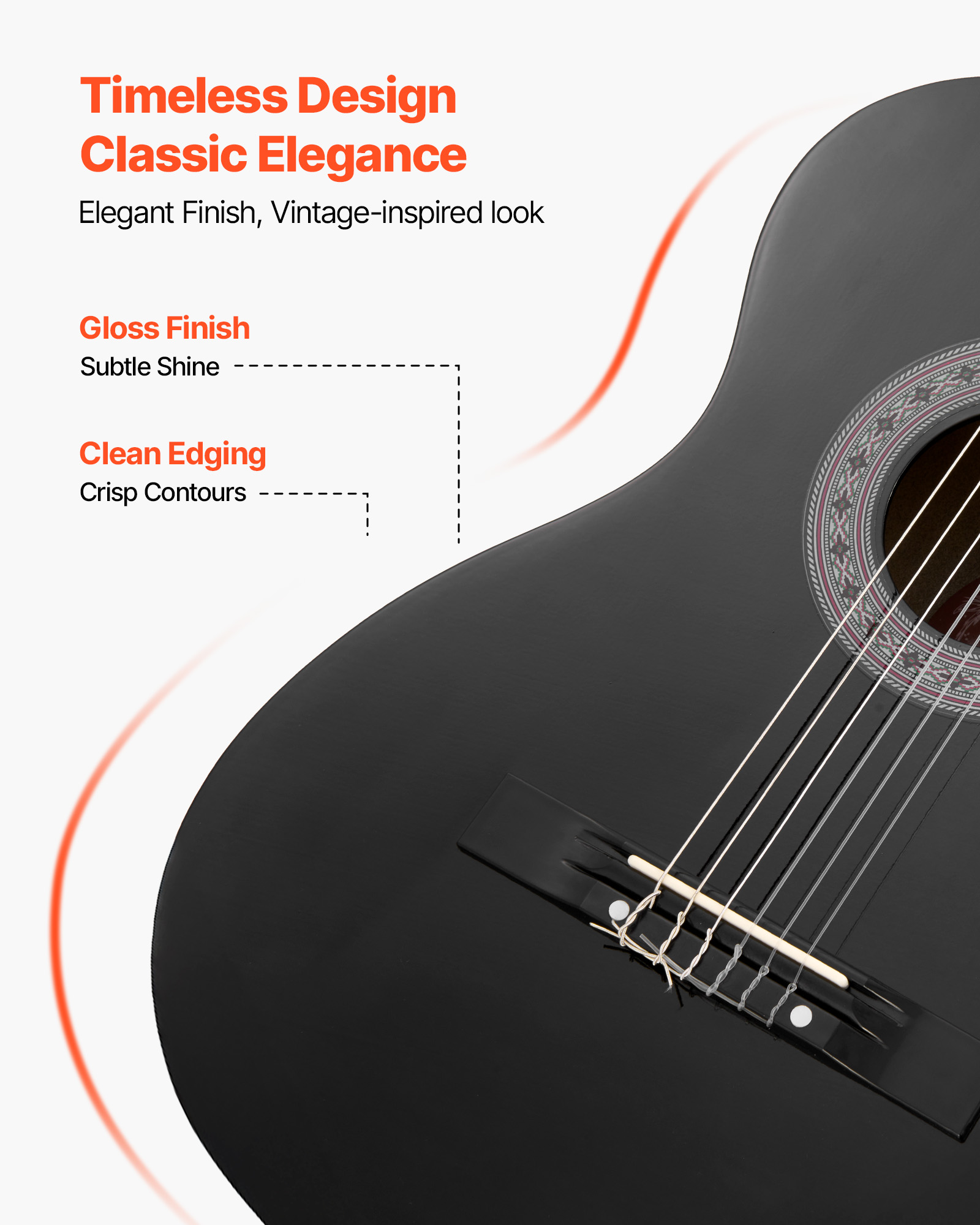 VEVOR 38in Classical Guitar, Wood Guitar Starter Kit for Beginners, with Nylon Strings, Gig Bag, Strap, Tuner, Extra Strings, Picks, Capo, Basswood,for Teenagers Adults Students, Black