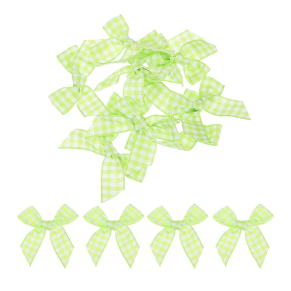 Uxcell 10Pcs Mini Gingham Ribbon Bow 1.5" Checkered Fabric Satin Ribbon Bows for Craft Light Green and White