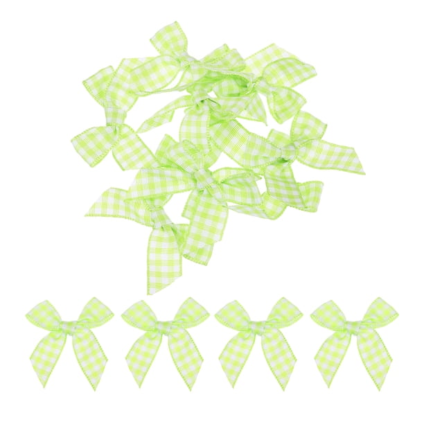 Uxcell 10Pcs Mini Gingham Ribbon Bow 1.5" Checkered Fabric Satin Ribbon Bows para Manualidades Verde Claro y Blanco