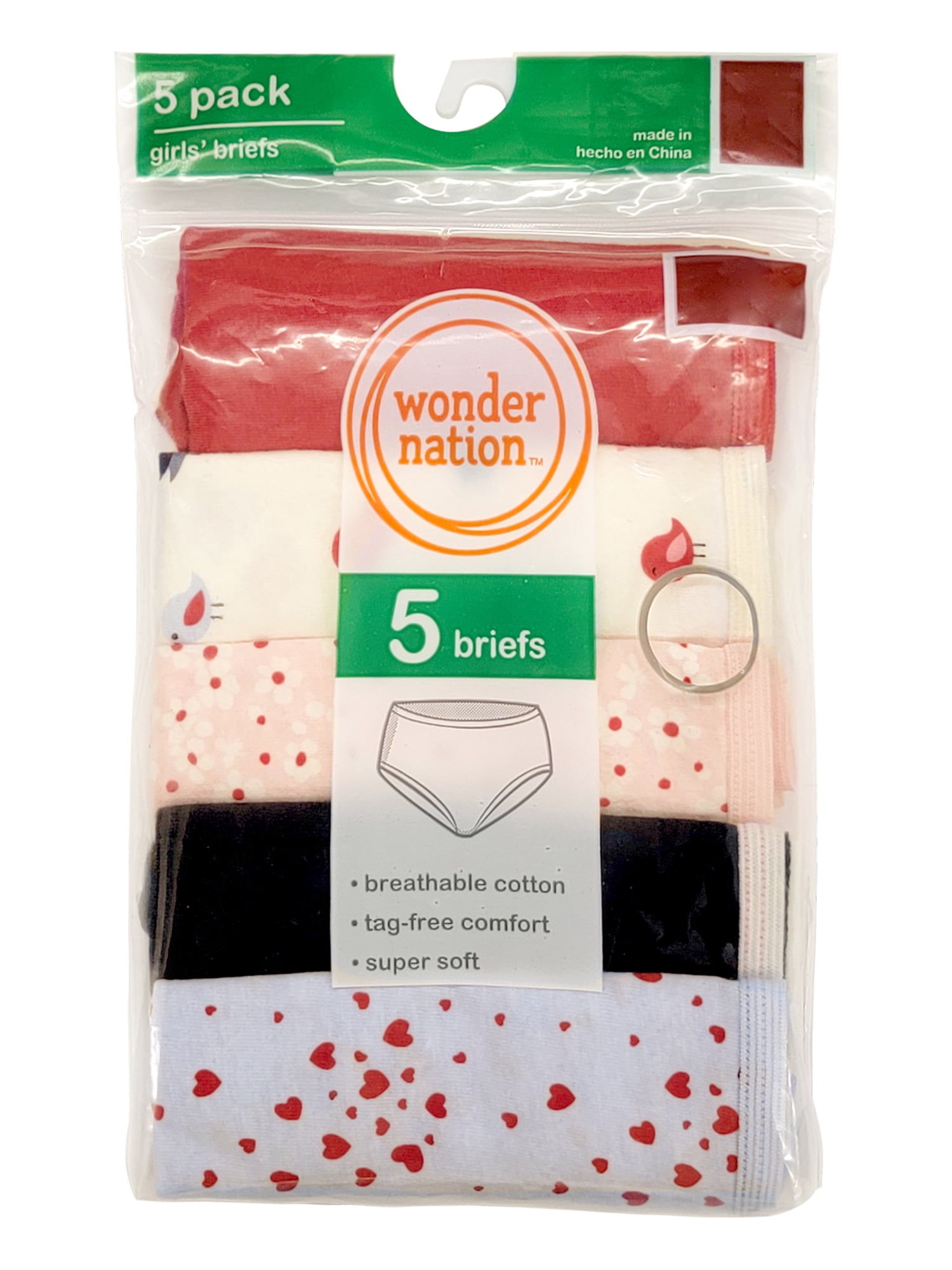 Wonder Nation Girls Cotton Brief Underwear, 5-Pack, Sizes 4-18
