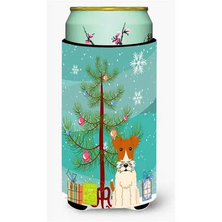 

Merry Christmas Tree Wire Fox Terrier Tall Boy Beverage Insulator Hugger