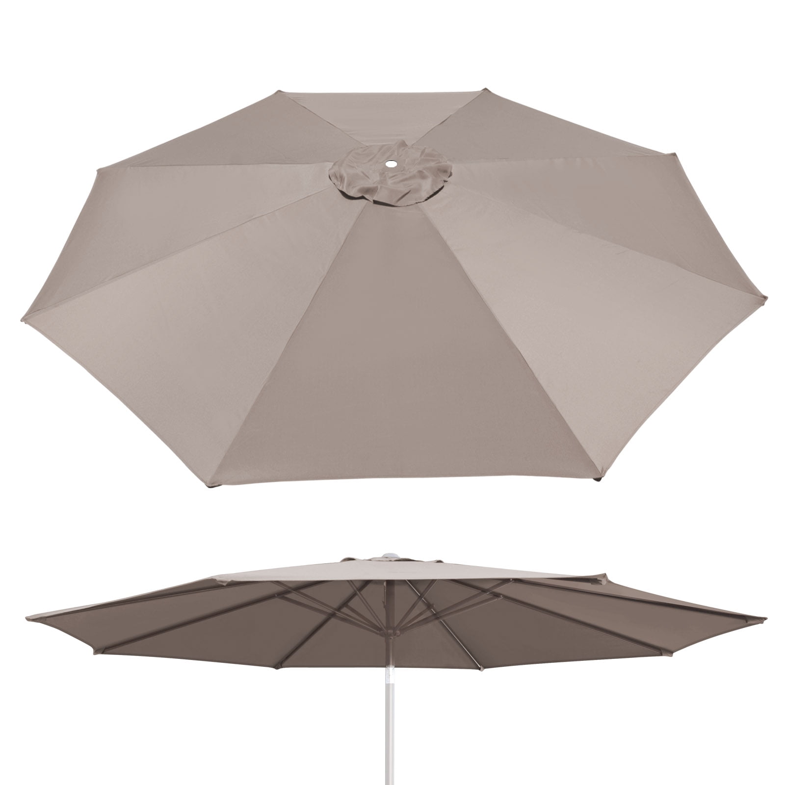 Sunrise 10' Umbrella Canopy Top Cover Patio Replacement Top Cover 8 Ribs Outdoor Sunshade (Taupe, Cover only, Frame not Included)