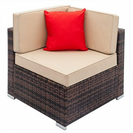 Akoyovwerve Small Spaces Sectional Sofa,Weaving Rattan Sofa Brown-Left
