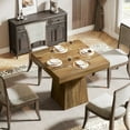 thumbnail image 4 of Finmind Square Dining Table for 4, 31.5-Inch Kitchen Table Small Dinner Table with Sturdy Pedestal Base, Farmhouse Dining Room Table for Home Dining Room, Living Room, Kitchen, Vintage Brown, 4 of 7