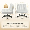 thumbnail image 5 of COOLHUT 26" W Criss Cross Chair with Wheels, Cross Legged Office Chair, Armless Adjustable Vanity Desk Chair, Wide Seat and 2-Layer Cushions, Velvet Fabric, Pearl White, 5 of 10