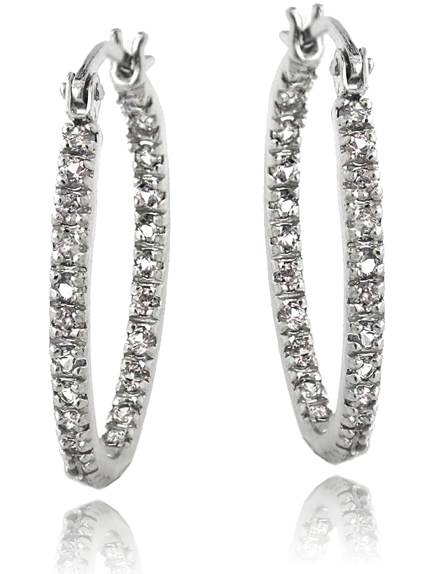 CZ Sterling Silver Hoop Earrings - Walmart.com