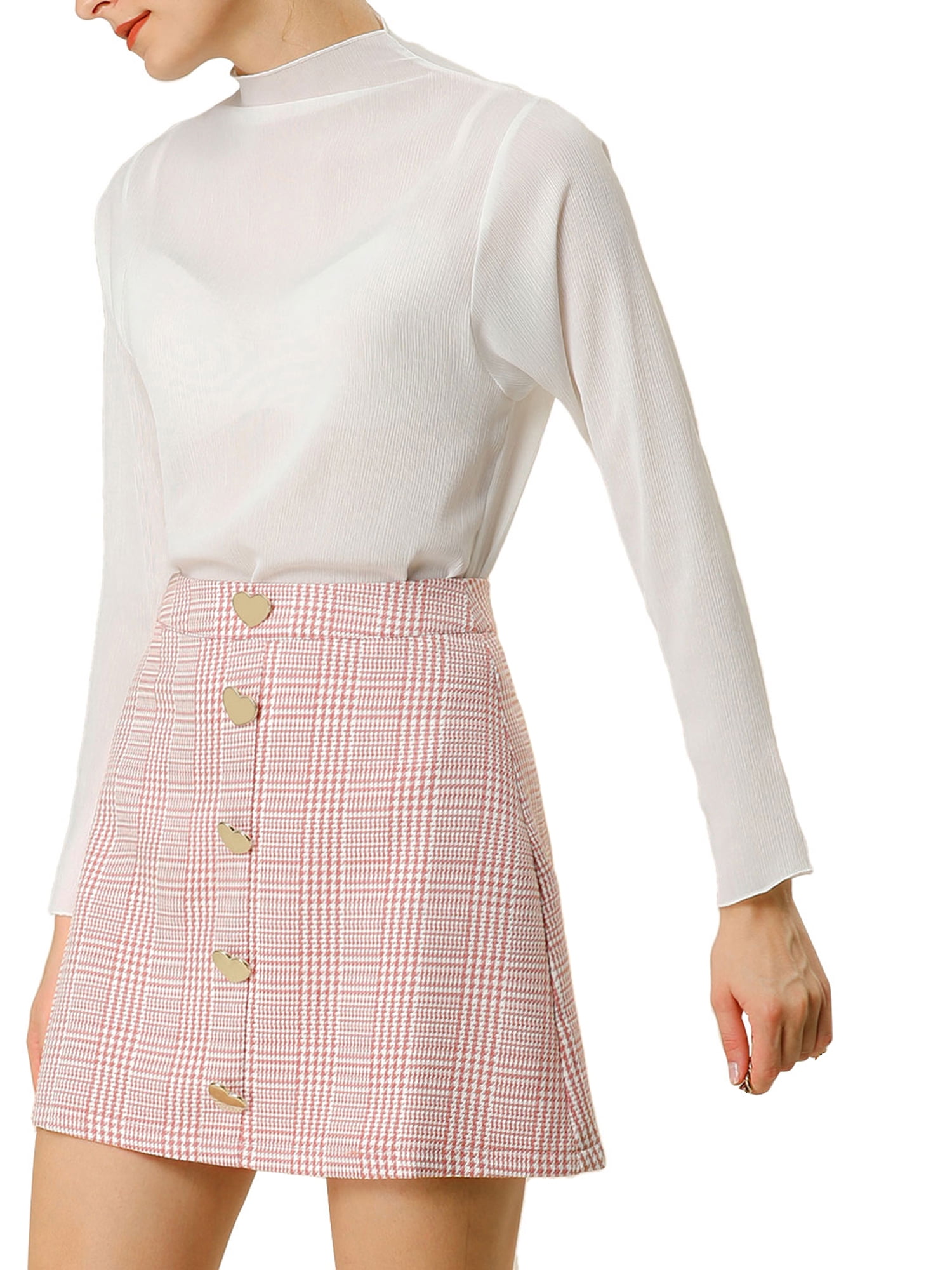 Unique Bargains Women's Houndstooth Plaids High Waist ALine Mini