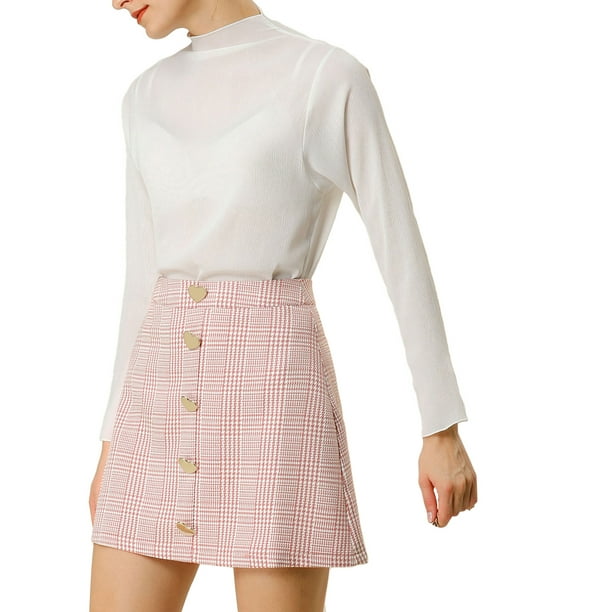 Unique Bargains - Women's Houndstooth Plaids High Waist A-Line Mini ...