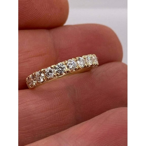Sparkle Jewels 14K Yellow Gold Finish Women Eternity Wedding Band Ring Round Cut Cubic Zirconia Silver