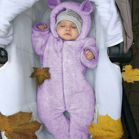 

Tejiojio Girls and Toddlers Soft Cotton Clearance Newborn Baby Boy Winter Fleece Jumpsuit Solid Hooded Romper Warm Coat Outwear