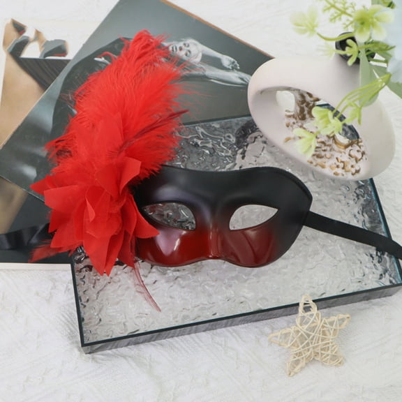 Honeeladyy Masquerade Masks for Women Men, Mardi Gras Mask, Christmas Masks with Elegant Feather, Half Face Masks for Masquerade Ball Carnival Party, Halloween, Performance, Red