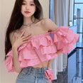 thumbnail image 3 of Summer Sexy Blouse Women\'s Off Shoulder Ruffled Short Sleeve Tube Crop TopXL, 3 of 5