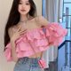 thumbnail image 1 of Summer Sexy Blouse Women\'s Off Shoulder Ruffled Short Sleeve Tube Crop Top2XL, 1 of 4