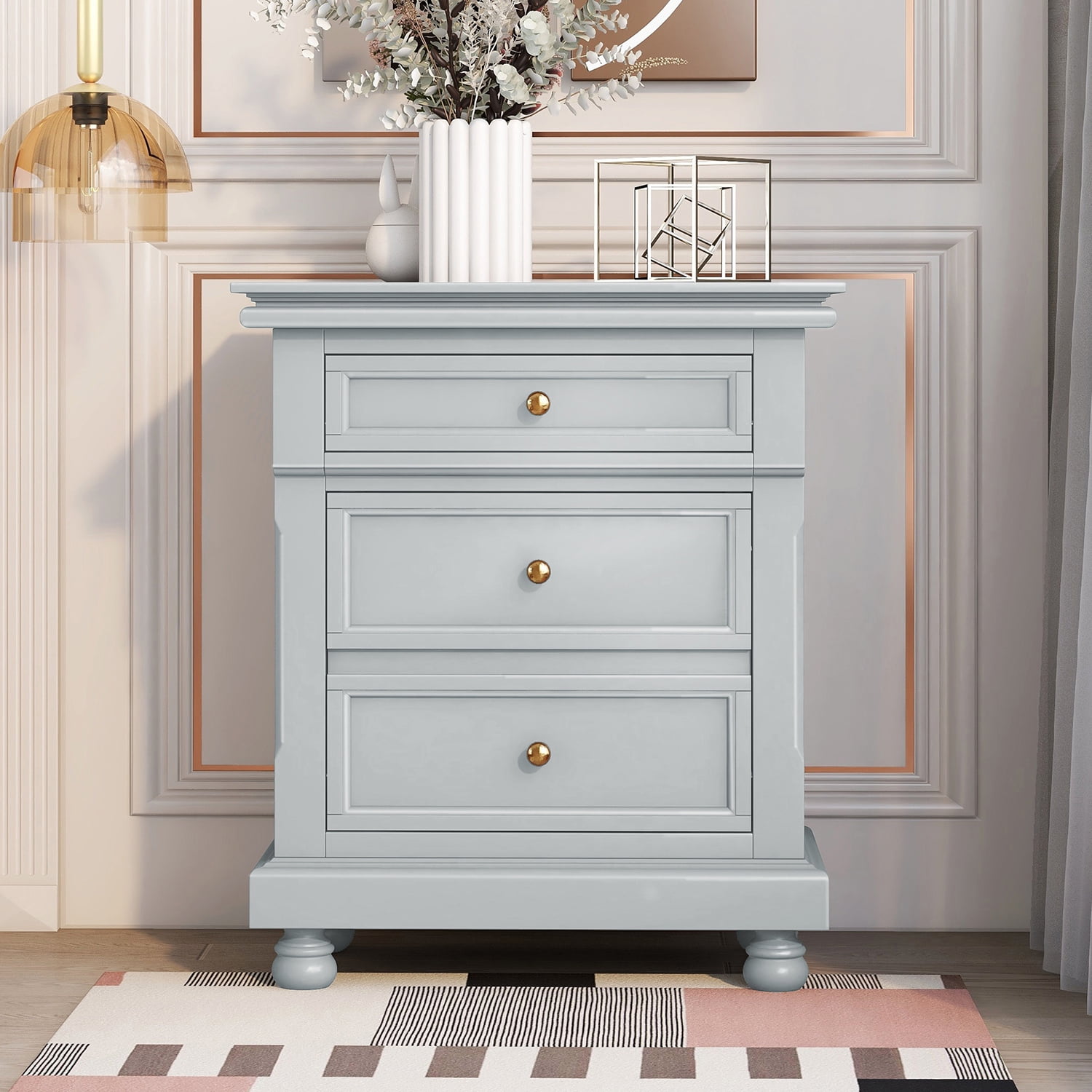 Kepooman Vintage Nightstand with 3 Drawers, Sturdy Three-Drawer Bedside Table for Living Room, Bedroom, Gray Kepooman Vintage Nightstand with 3 Drawers, Sturdy Three-Drawer Bedside Table for Living Room, Bedroom, Gray