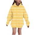thumbnail image 2 of FAIOROI Little Girls 5-6T Yellow Oversized Striped Hoodie - Polyester Spandex, Machine Washable, Comfortable for School & Loungewear, 2 of 5