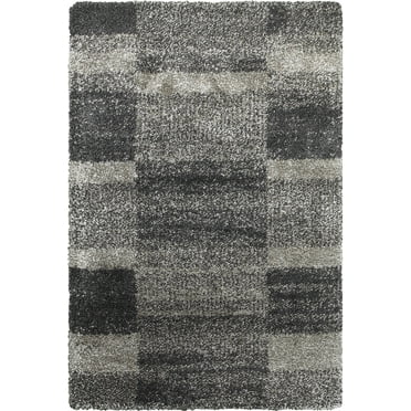 Moretti Reserve Shag Area Rug 531Z1 Grey Blocks Plaid 5' 3" x  7' 6" Rectangle