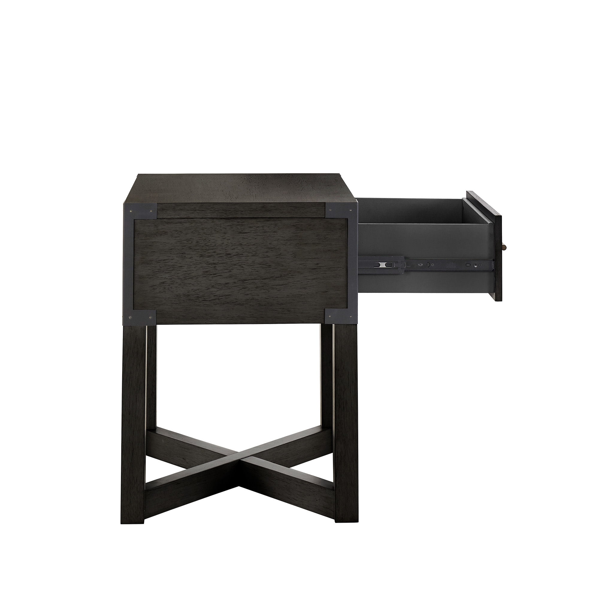 Weston Home Lompoc Wood Finish X-Base End Table with Drawer, Antique Black