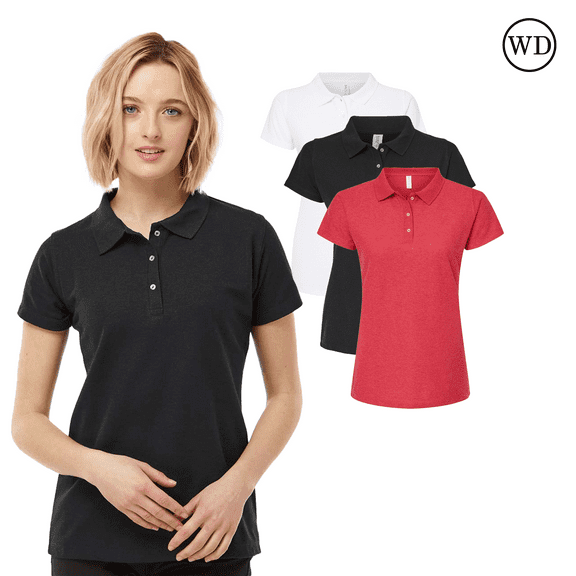 Tultex Polo T-Shirt for Women | Active Polo Sport Pique Shirt, Mixed Colors Short Sleeve, Pack 3, S