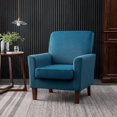 thumbnail image 1 of Sillón de mezcla de poliéster con patrones, marco de madera de abedul sólido con piernas cónicas marrones, silla de acento acolchada de espuma con detalle de adorno para la oficina de la sala de estar, 1 of 5