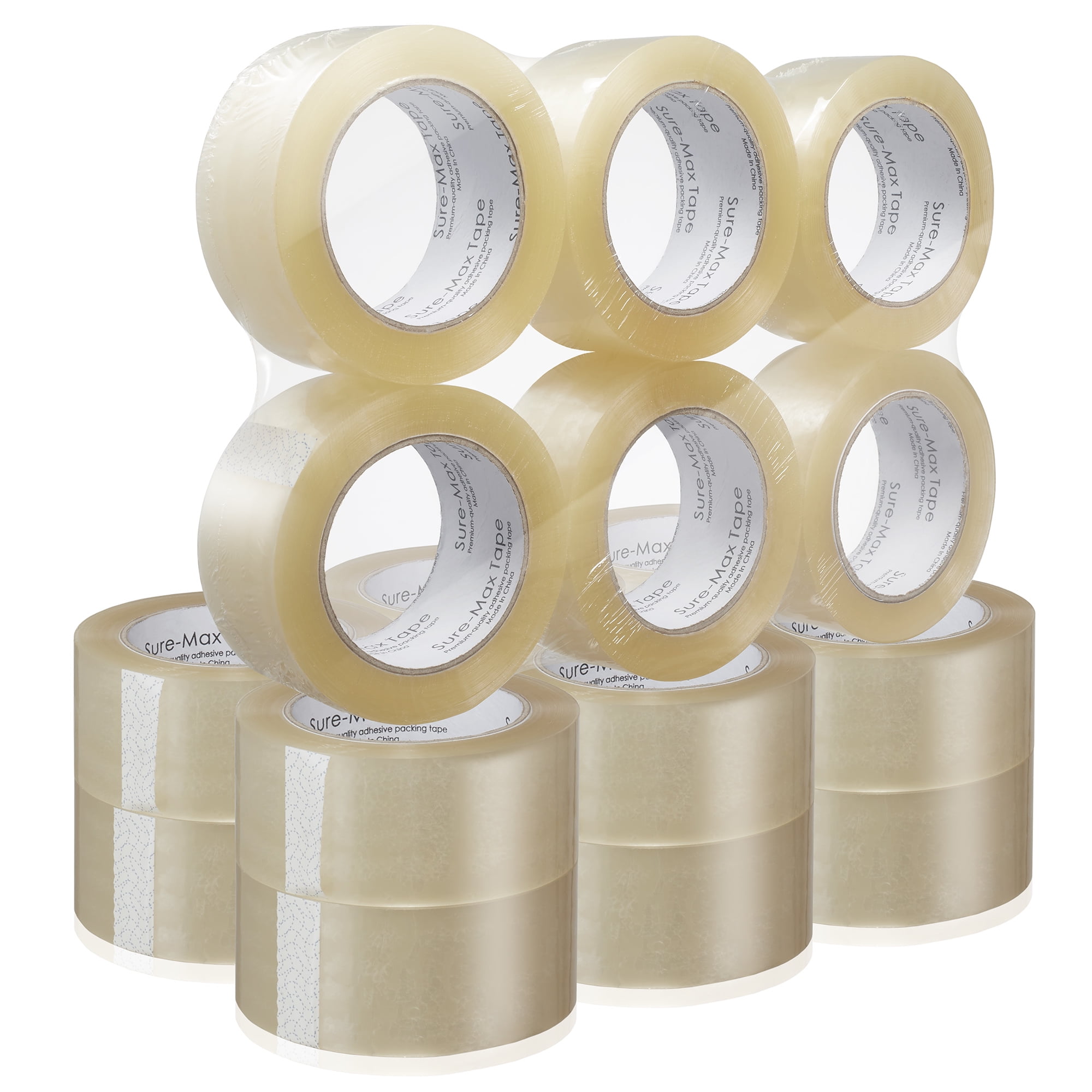 Sure-Max Premium Carton Packing Tape 2.0 mil 330 Feet (110 yards) - Clear -  1 Case (36 Rolls Total) 