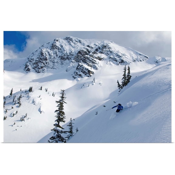 Great BIG Canvas | Rolled Kurt Werby Poster Print entitled Skier Shredding Powder Below Nak Peak, Cascade Mountains, BC, Canada