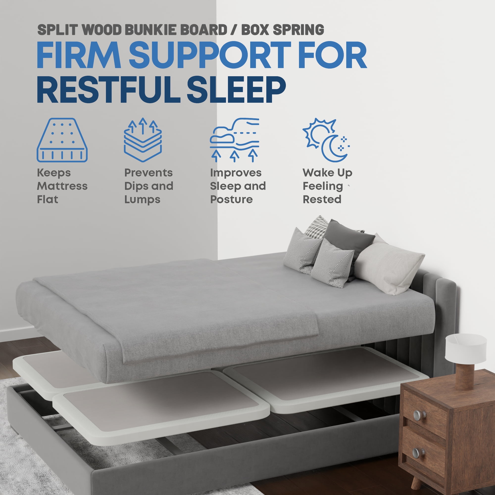 Continental Sleep, Box Spring Bed Base King Size, 2-Inch Wood Mattress Foundation, Quiet Noise Free, 4-Pieces Under Mattress Support Box Spring, Fully Assembled, White