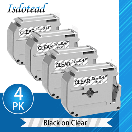 4-Pack Compatible with M-K131s Brother Label Tape Clear 12mm 0.47 PT-M95 Label Tape Clear M131 MK131 M-131 P Touc M Tape Refills for Brother PT-80 PTM95 PT-85 PT-65 PT-90 Label Makers