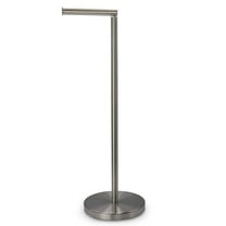 Brookstone Freestanding Toilet Paper Holder and Reserve Stand with Dispenser, Brushed Stainless Steel, Shiny Chrome