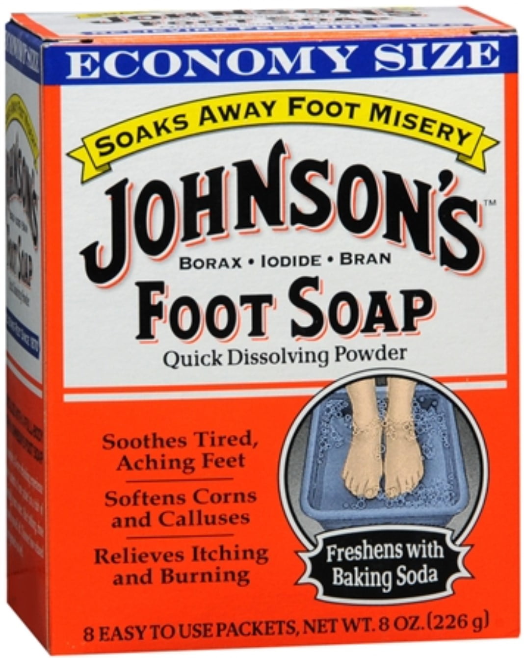 JOHNSON'S Foot Soap Powder Packets 8 Each (Pack of 2)
