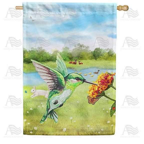 America Forever Spring Hummingbird House Flag 28 x 40 inches Double Sided Summer, Lake, Bird, Rabbit, Duck - Seasonal Yard Lawn Outdoor Decorative Happy Spring House Flag