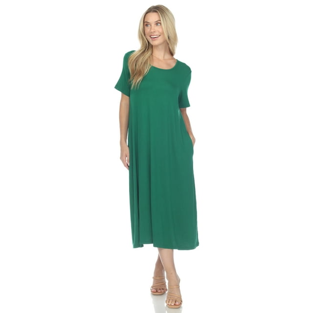 White Mark Women's Short Sleeve Midi Dress with Pockets