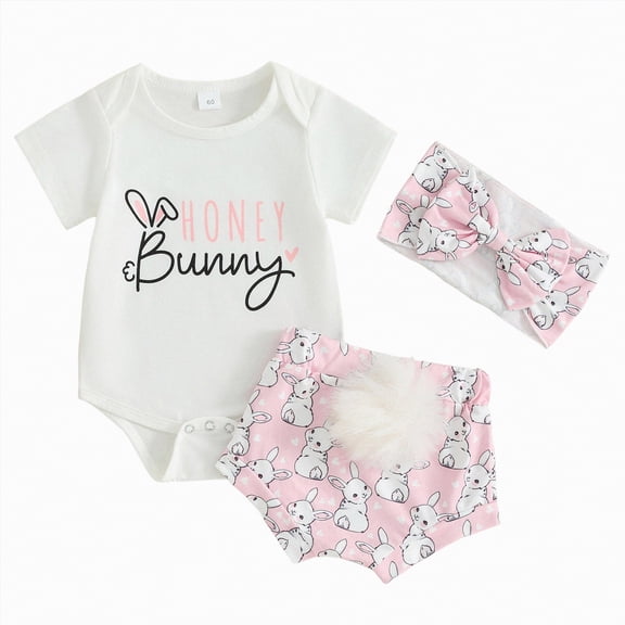 Leey-World Baby Girl Clothes Summer Outfits Newborn Romper Ruffle Sleeve Infant Flower Shorts with Bow Headband Set 0-18 Months(Pink,0-3 Months)
