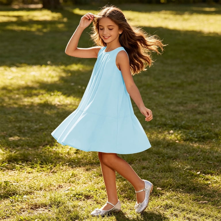 girls resort dresses Antinious Girls Solid Sleeveless Loose Resort Style Comfortable Dresses