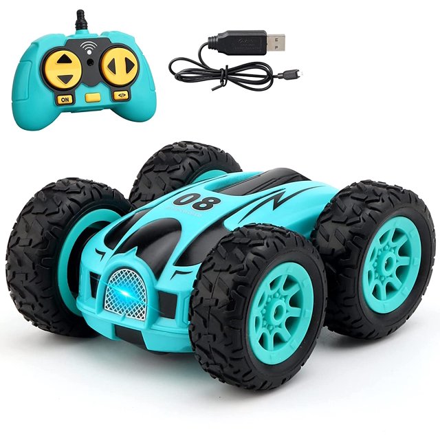Stunt RC Cars Toy, 4WD 2.4Ghz Control remoto Coche Vehículos giratorios de doble cara, Juguete para niños para cumpleaños de niños y niñas, Sin batería Verde