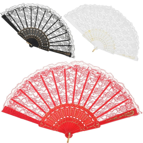 OUNONA Japanese Folding Fan with Tassel Made of Bamboo and Lace for Dancing and Home Use Assorted Color
