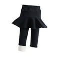 thumbnail image 2 of Girls Fleece Lined Leggings with Skirt Solid Color Children Warm Winter Pants Kids Footless Ruffle Pantskirt Black 4-5Y, 2 of 6