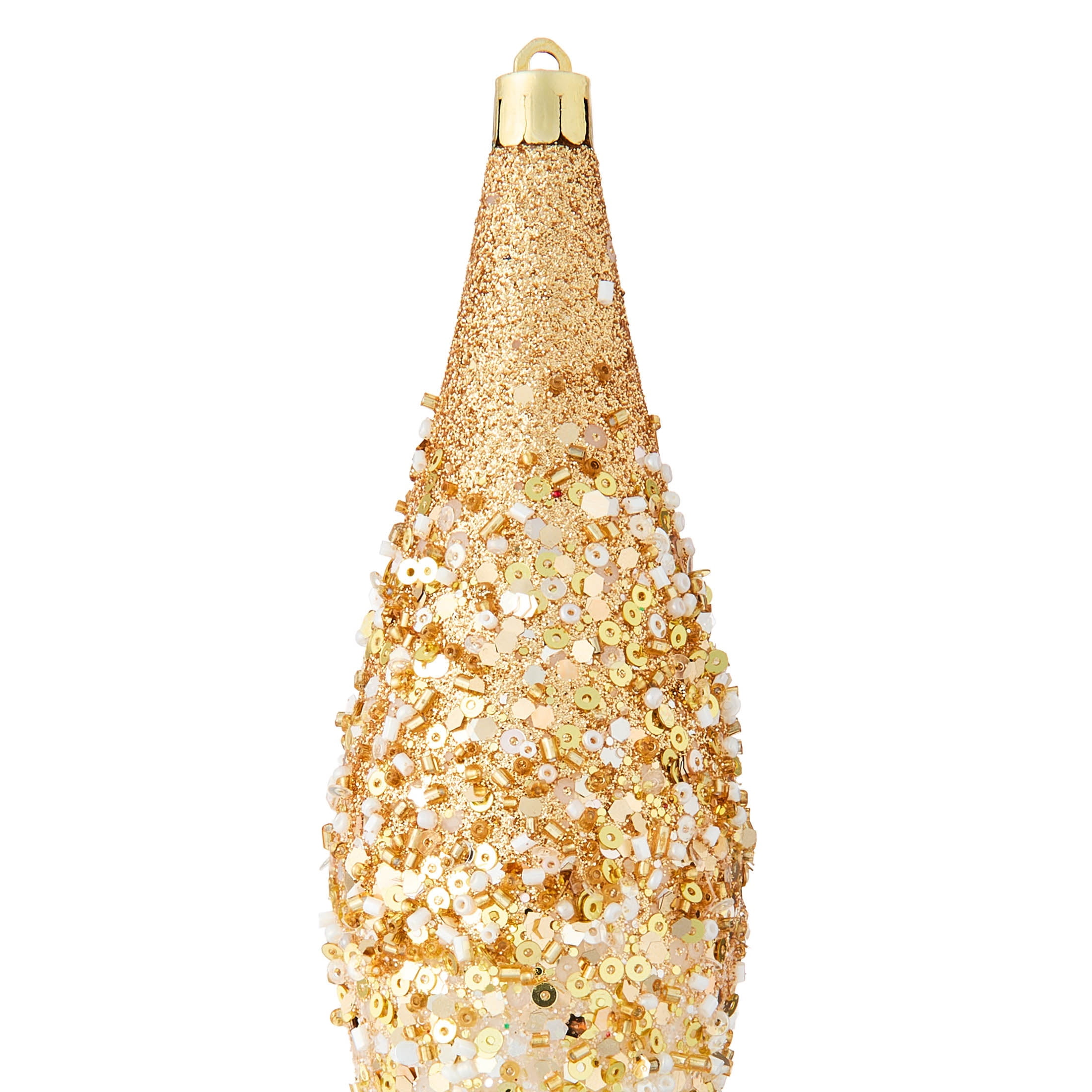4-Count White and Gold Glitter Ombre Finial Shatterproof Christmas Ornaments, 8.3", by Holiday Time