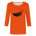 thumbnail image 4 of Dadaria Tee Femmes Chemise Orange Manches 3/4 T-Shirt Col Rond Hauts Été Chandail Blouses 2TG, 4 of 4