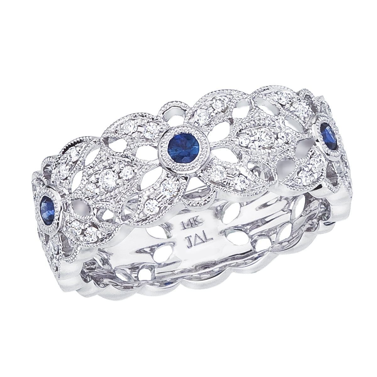 DirectJewelry 14k White Gold Sapphire and Diamond Filigree Ring