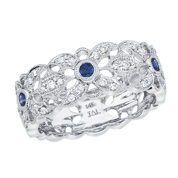 14k White Gold Sapphire and Diamond Filigree Ring
