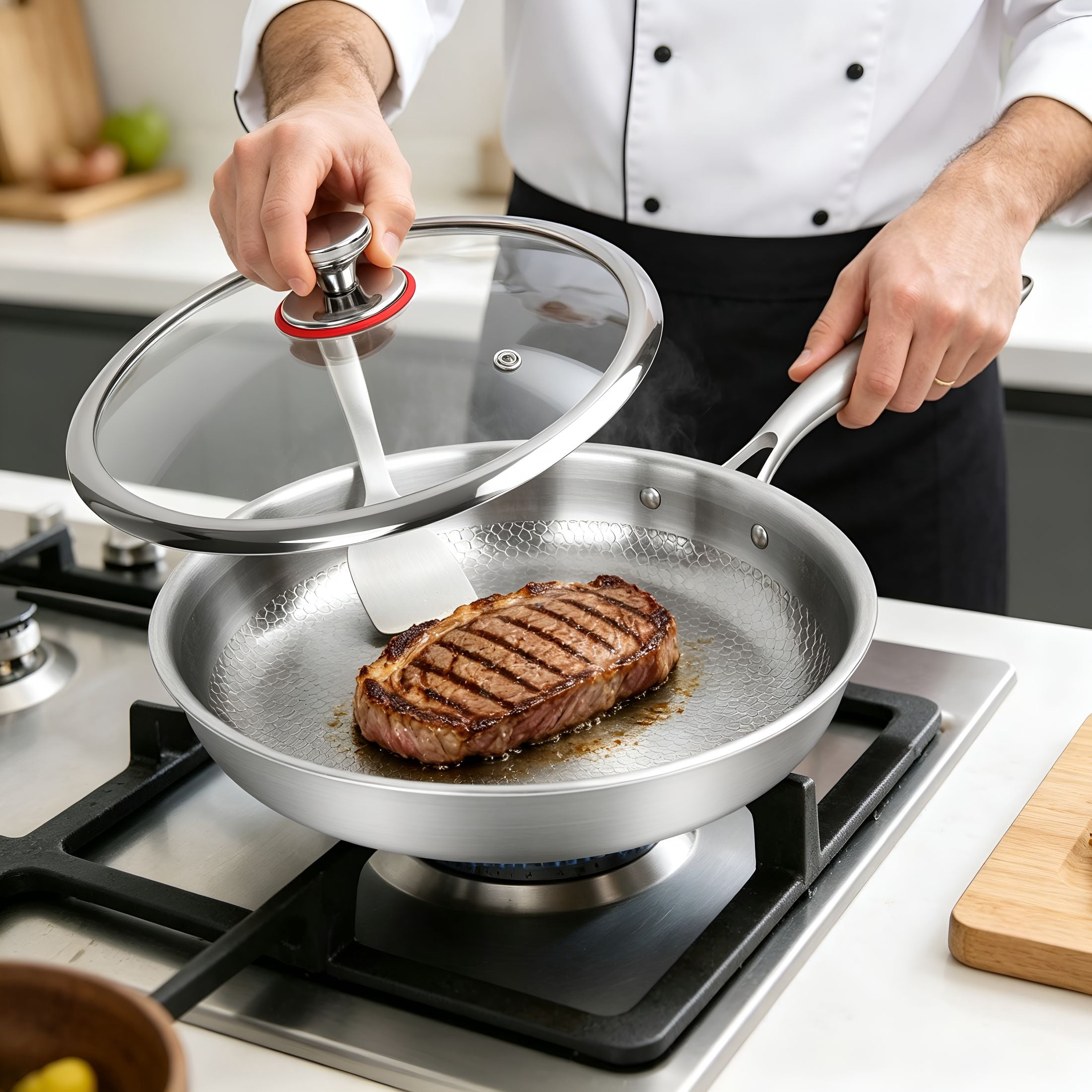 ACDANC Titanium Hammered Pan Pro with Lid-11.02 Inch Titanium Non Stick Frying Pan | Scratch-Resistant,Even Heating Cookware for All Stovetops(11In-With Lid)