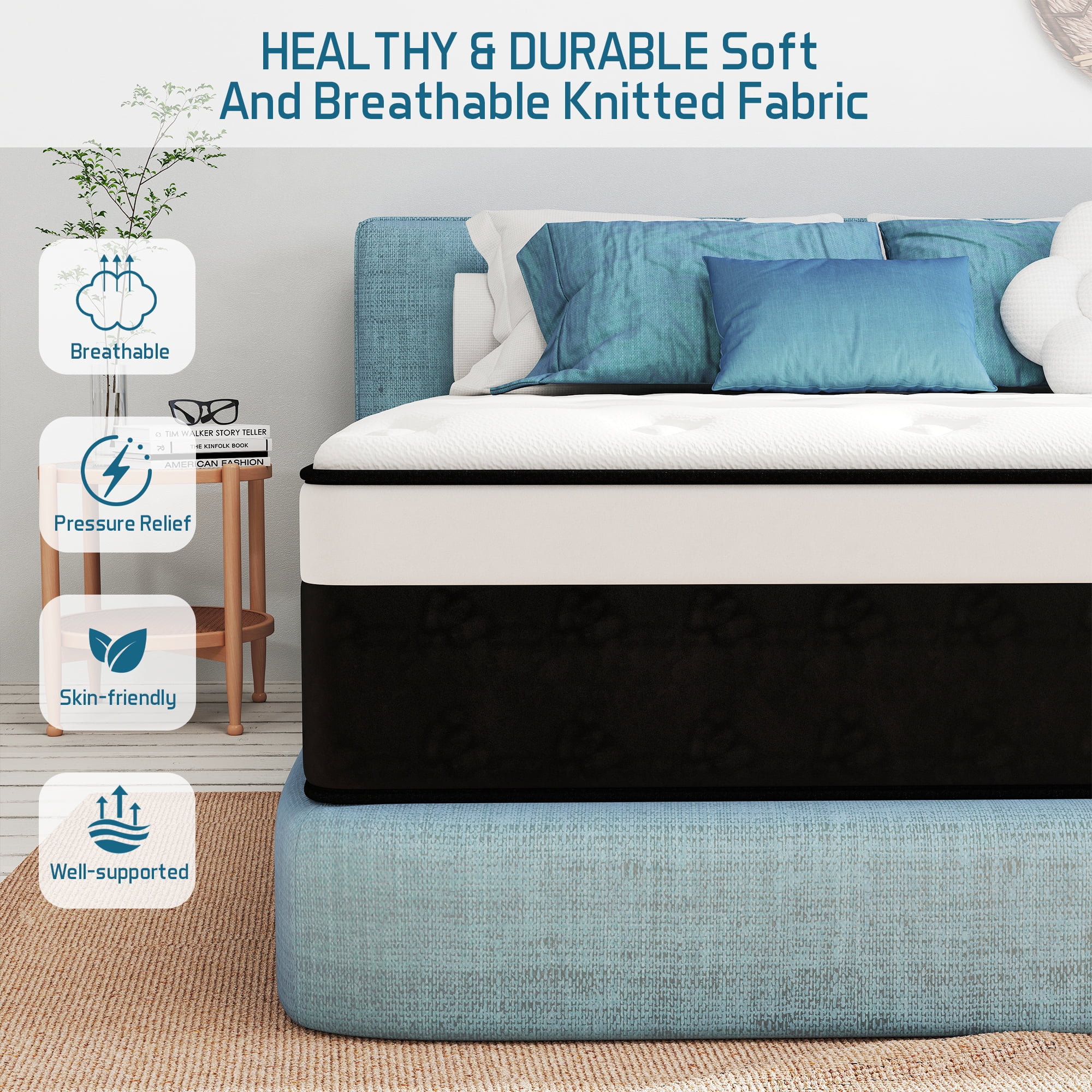 Yilicy 12 inch Queen Mattress Cooling Gel Memory Foam Hybrid Mattress in a box, Pocketed, Medium