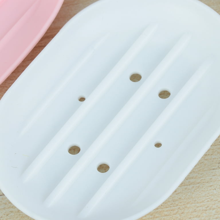 4pcs Home Bathroom Non-slip Silicone Soap Holder Hollow Drain Soap Dish for  Bathroom Kitchen (White, Pink) 