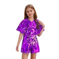 thumbnail image 1 of iefiel Girls Sequins Jumpsuits Sparkly Rompers V Neck Cap Sleeve Pageant Party Disco Dance Outfits Purple 16, 1 of 5