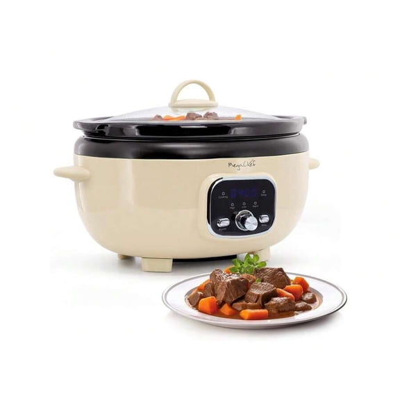 Large Capacity Retro Style Digital Slow Cooker With Programmable Timer And Ceramic Pot For Stew Soup Braising Kitchen Appliance,White
