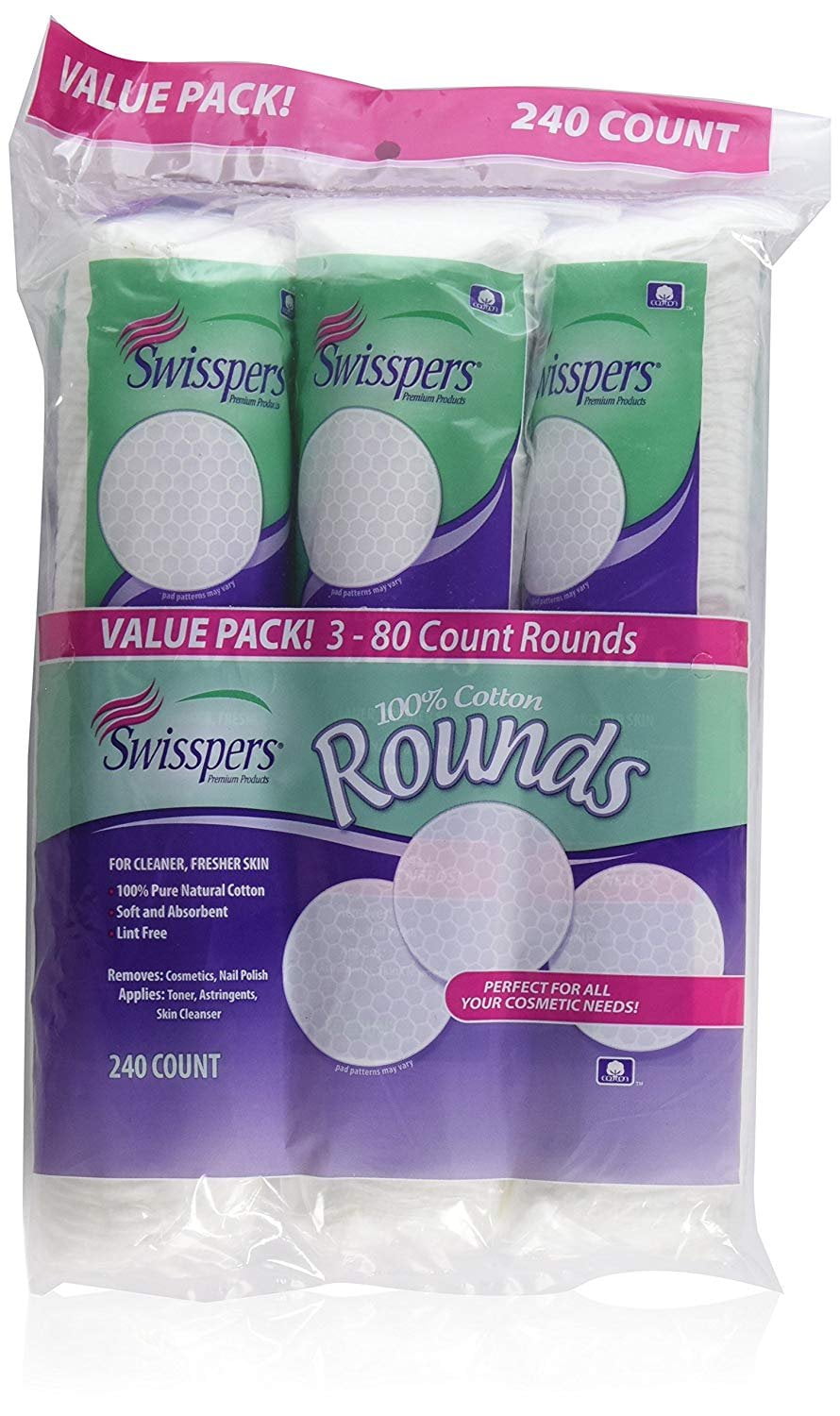 US Cotton Swisspers Cotton Rounds, 3 ea