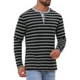 thumbnail image 4 of Men's Casual Long Sleeve Contrasting Colors Striped Henley T-Shirts M Black, 4 of 6