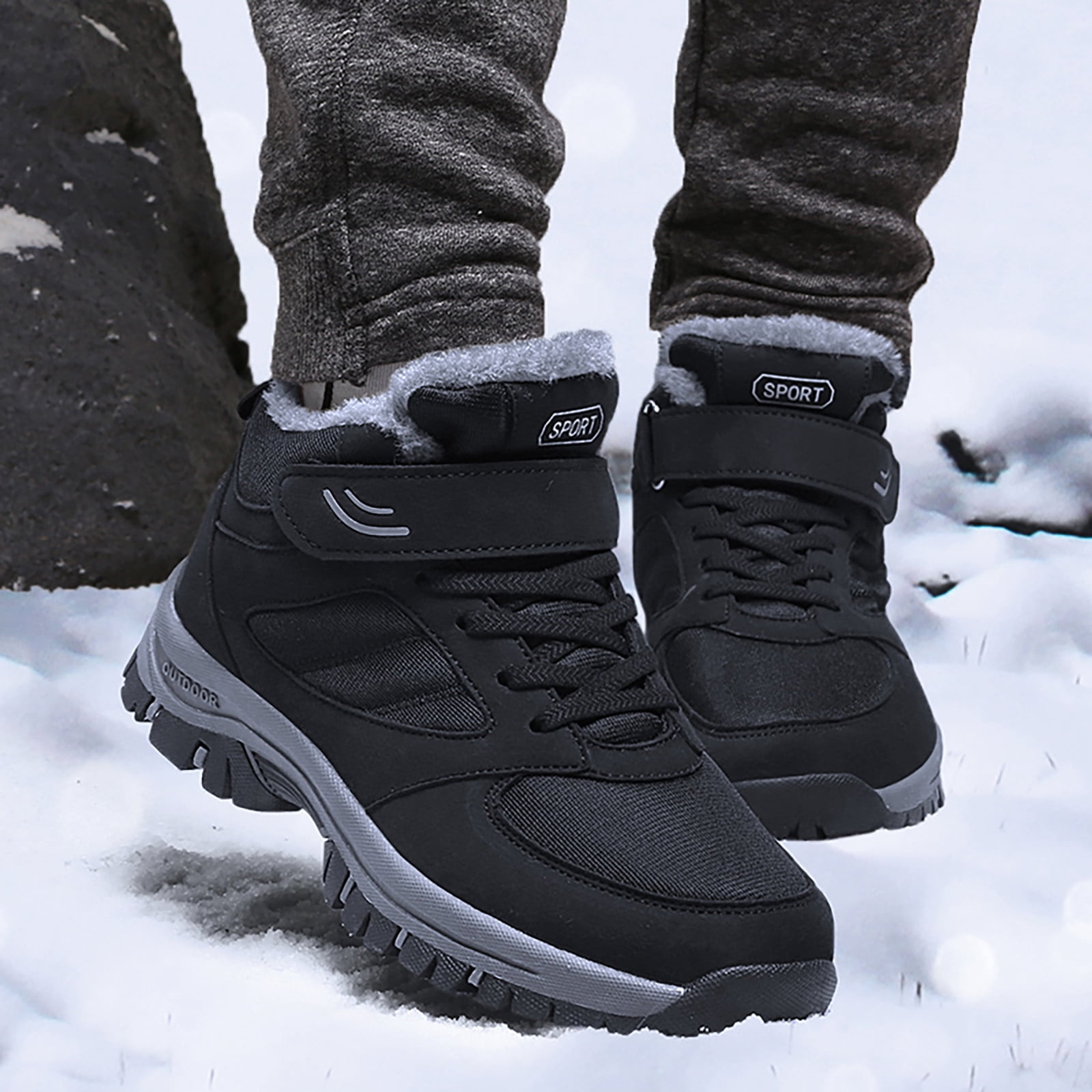 Waterproof Snow Boots for Women Men Outdoor AntiSlip Trekking Hiking Shoes Lace up Hook and Loop Plush Lined Winter Booties Black 8